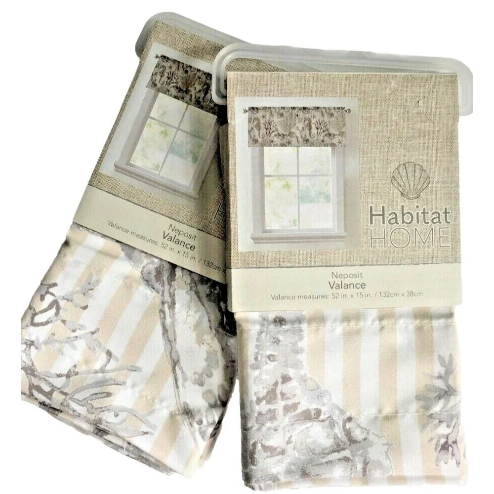 Seahorse Neposit Valance Set Of 2 Summer Beach House White Beige Shells 52x15